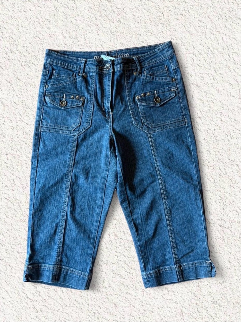 Classic Blue Denim Capri with Front Flap Pockets